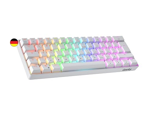 Geeky GK61 60% | Hot Swappable Mechanische Gaming-Tastatur | 62 Tasten Multi Color RGB LED Hintergrundbeleuchtung für PC/Mac Gamer| ISO DE Qwertz Deutsches Layout (Weiß, Mechanical Black) von Geeky