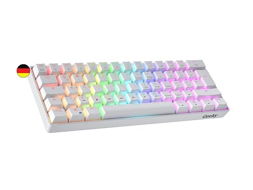 Geeky GK61 60% | Hot Swappable Mechanische Gaming-Tastatur | 62 Tasten Multi Color RGB LED Hintergrundbeleuchtung für PC/Mac Gamer| ISO DE Qwertz Deutsches Layout (Weiß, Mechanical Blue) von Geeky