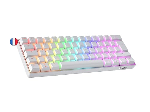 Geeky GK61 60% | Hot Swappable Mechanische Gaming-Tastatur | 62 Tasten Multi Color RGB LED Hintergrundbeleuchtung für PC/Mac Gamer| ISO FR AZERTY Französisches (Weiß, Mechanical Speed Yellow) von Geeky