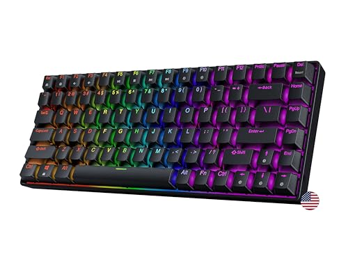 Geeky GK75 75% | Hot Swappable Mechanische Gaming-Tastatur | 84 Tasten Multi Color RGB LED Hintergrundbeleuchtung für PC/Mac Gamer| ANSI US Amerikanisches Layout (Schwarz, Mechanical Blue) von Geeky