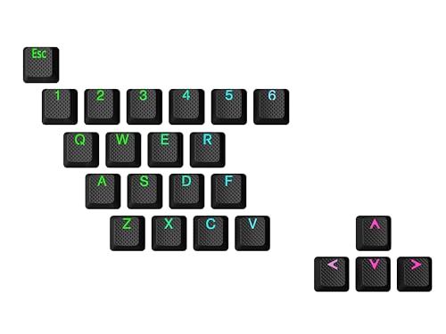 Geeky Gummiertes Tastenkappen-Set | Double Shot Translucent | ABS + TPR | OEM-Profil für mechanische Gaming-Tastatur (Schwarz, 23 Tasten) von Geeky