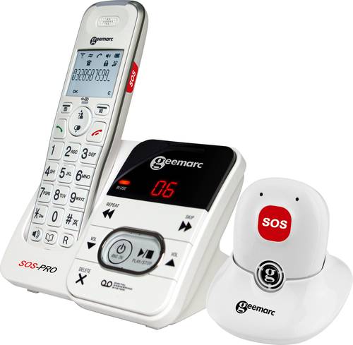 Geemarc AMPLIDECT 295 SOS-Pro Schnurloses Seniorentelefon Anrufbeantworter, inkl. Notrufsender Beleu von Geemarc