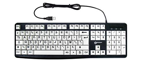 Geemarc Alphanumerische Tastatur, kabelgebunden, mit großen schwarzen Zeichen auf großen weißen Tasten, hoher Kontrast für Menschen mit Sehbehinderung, kompatibel mit Windows XP, Vista, 7, 8, 10, AZERTY von Geemarc