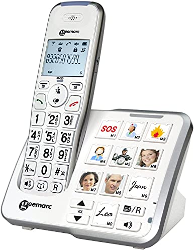 Geemarc AmpliDECT 295 Photo Großtastentelefon mit 10 Direktwahl-Fototasten und optischer Anrufanzeige an der Basisstation, integrierter Anrufbeantworter, Deutsche Version DECT295PHOTO_WH_IG von Geemarc