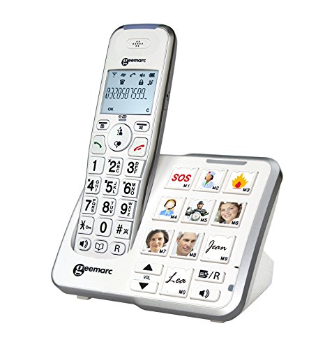 Geemarc AmpliDECT 295 Photo Großtastentelefon mit 10 Direktwahl-Fototasten und optischer Anrufanzeige an der Basisstation, integrierter Anrufbeantworter, Deutsche Version DECT295PHOTO_WH_IG von Geemarc