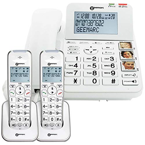 Geemarc Amplidect 295 Combi Duo - Verstärktes Festnetztelefon und zusätzliche Mobilteile mit Anrufbeantworter, starkem Klingelton und großen Tasten für Senioren - Geringer bis mittlerer Hörverlust - Version DE von Geemarc
