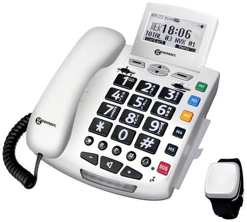 Geemarc Pack SERENTIES Schnurgebundenes Seniorentelefon Fallband-Sensor Beleuchtetes Display Weiß von Geemarc