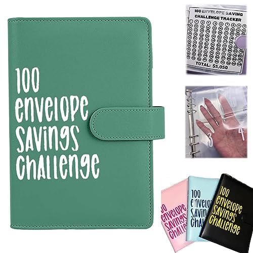 100 Envelope Challenge Binder Kit Herausforderungsordner mit 100 Umschlägen Money Saving Challenges Book Wasserdicht Budgetordner von 5.050 für Schuldenersatz Urlaub Sparbuch (Grün) von Gehanico