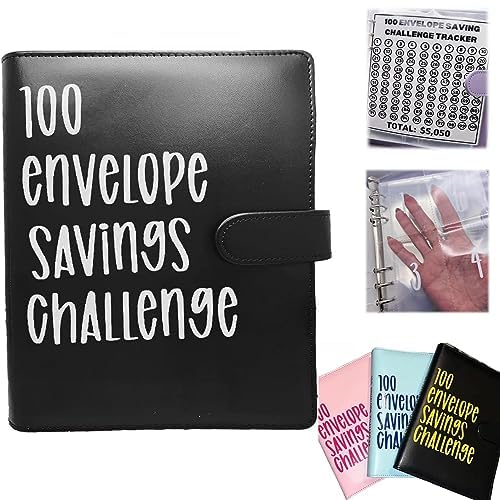 100 Envelope Challenge Binder Kit Herausforderungsordner mit 100 Umschlägen Money Saving Challenges Book Wasserdicht Budgetordner von 5.050 für Schuldenersatz Urlaub Sparbuch (Schwarz) von Gehanico