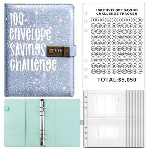 100 Envelope Saving Challenge Spar Challenge Für Budgetplaner A6 Sparchallenge Budgetordner Budget Planner Sparen Mit Umschlagmethode Budget Binder A6 Tragbares Budgetplanerbuch (Blau) von Gehanico