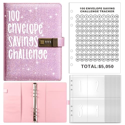 100 Envelope Saving Challenge Spar Challenge Für Budgetplaner A6 Sparchallenge Budgetordner Budget Planner Sparen Mit Umschlagmethode Budget Binder A6 Tragbares Budgetplanerbuch (Pink) von Gehanico