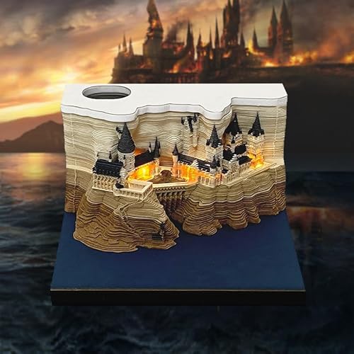 3D Notizblock Notizblock Haftnotizen Memoblock Haftnotizen 3D Magic Castle Wochenkalender Notizblock Papierskulptur-Bastel-DIY-Geschenk (Castle mit Lamp) von Gehanico