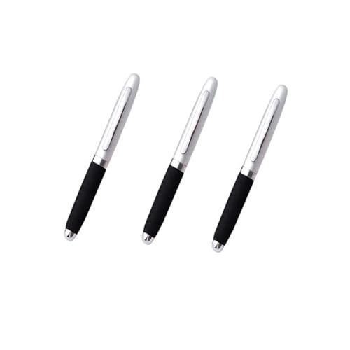 Gehanico Kugelschreiber Kurz Parabolhe Mini-Kugelschreiber Schwarz Hochwertig Ergonomische Kugelschreiber mit Touchpen Kuli Metall Kugelschreiber Set für Büro und Haushalt (3*Silber) von Gehanico