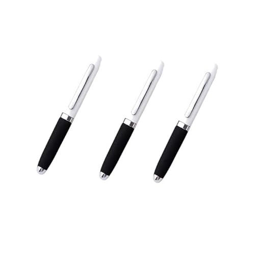 Gehanico Kugelschreiber Kurz Parabolhe Mini-Kugelschreiber Schwarz Hochwertig Ergonomische Kugelschreiber mit Touchpen Kuli Metall Kugelschreiber Set für Büro und Haushalt (3*Weiss) von Gehanico