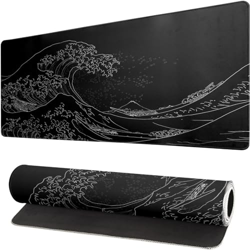 Topografisches Gaming-Mauspad, groß, XL, lang, ausziehbar, schwarz und weiß, große Tastatur-Schreibtischunterlage für Computer, Laptop, Büro, rutschfeste gummierte Kanten (Schwarzmeer) von Gehanico
