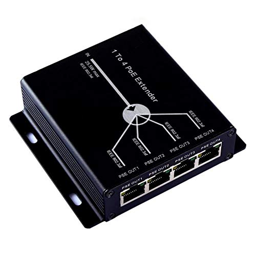 Geieold 4 Port IEEE802.3Af PoE Extender ffr IP Kamera Erweitern Bertragung Entfernung Um 120 M mit 10/100Mbps LAN 4 POE Extender, schwarz von Geieold