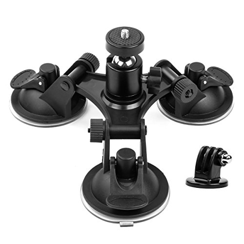 Geila Triple Cup - Kamera-Saugnapfhalterung - Dreifach-Saugnapfhalterung mit 1/4 Gewindekopf und 360 Grad Stativkugelkopf (Triple Cup Set) von Geila