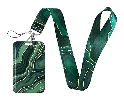 Geiomoo Schlüsselband mit Drehgelenk Schnalle und Kartenhalter, Umhängeband mit Abzeichen Halter (Grün Marmor) von Geiomoo