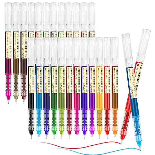 Gelanty Tintenroller Stifte,24 Stück Colour Glitzerstifte, 0,5mm Flüssigtinte Rollerball Stift, Gelstifte Glitzer,24 Farben Fineliner Set für Büro Schule, Geschäft von Gelanty