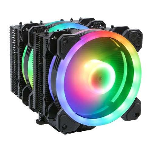 Gelid Solutions Glacier Black RGB – Twin Tower mit 6 Power Heatpipes – 2X 20mm-ARGB-PWM-Lüfter – TPD 220W und Mehr – AM4 Schutzbügel – Schwarz von Gelid Solutions