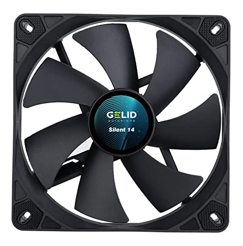Gelid Solutions Silent 14, 140 mm Computer-Lüfter, Silent Series, schwarzer Gehäuselüfter, 140 mm, 3-poliger leiser Betrieb, 140 x 140 x 25 mm, RPM 1500, Gummi-Lüfterhalterung, Farbe: Schwarz von Gelid Solutions