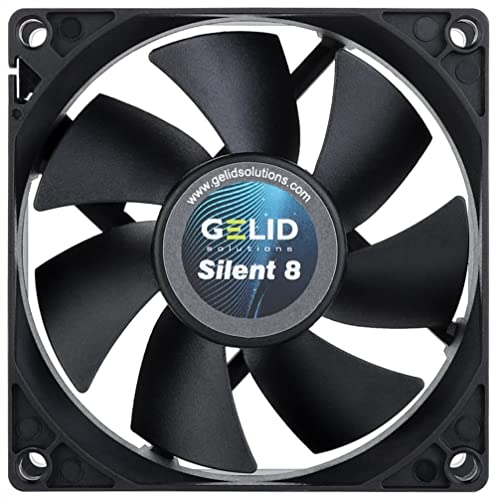 Gelid Solutions Silent 8, 80 mm Computer-Lüfter, Silent Serie, schwarzer Gehäuselüfter, 80 mm, 3-poliger leiser Betrieb, 80 x 80 x 25 mm, RPM1600, Gummi-Lüfterhalterung, Farbe: Schwarz von Gelid Solutions
