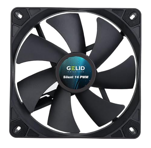 Gelid Solutions Silent 14 PWM Black | 140mm Lüfter | Leiser Betrieb | Optimierte Lüfterflügel | Hoher Luftstrom | 4-Pin-Anschluss | RPM 1000 | 140x140x25mm | Schwarz von Gelid Solutions
