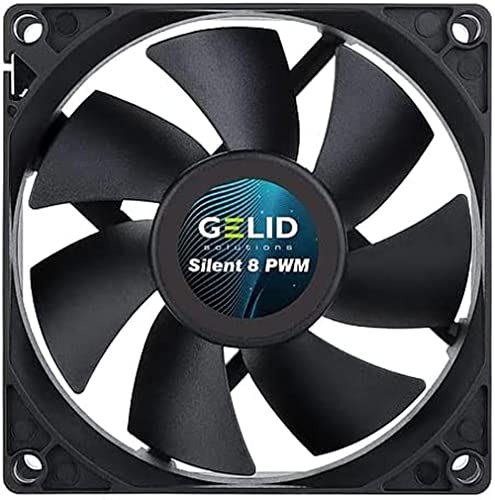 Gelid Solutions Silent 8 PWM Black | 80mm Lüfter | Leiser Betrieb | Optimierte Lüfterflügel | Hoher Luftstrom | 4-Pin-Anschluss | RPM 1600 | 80x80x25mm | Schwarz von Gelid