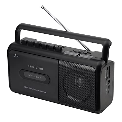 Gelielim CasetteTape Player Boombox AM/FM Radio Stereo, tragbarer Kassettenspieler Recorder mit Kopfhöreranschluss, batteriebetrieben oder AC-betriebener UK-Stecker (Brown1) von Gelielim
