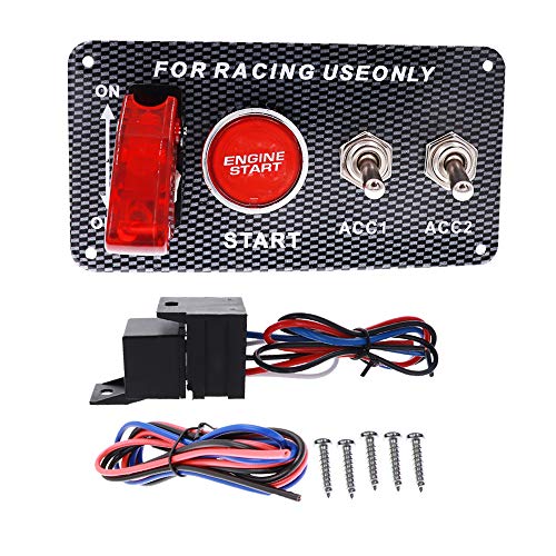 12V Zündschloss Panel 4 In 1 Kohlefaser Schalttafel Auto Motor Start Knopf Toggle kippschalter panel für Auto Truck Racing von Geloo