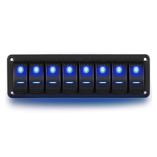 Geloo 8 Gang Schalter Panel, 12V/24V Wasserdichte Kippschalter Panel mit blauer LED-Leuchte Wippschalter für Marine boot Wohnmobil Fahrzeuge LKW von Geloo