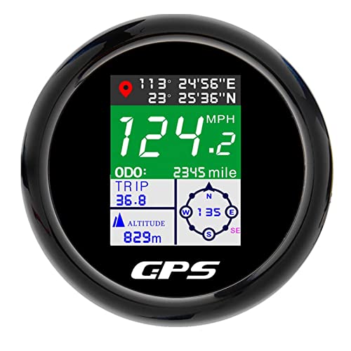 Geloo 85mm GPS Tachometer TFT einstellbar Mph Knoten Km/h Digitaler Geschwindigkeitsmesser Kilometerzähler mit GPS Antenne für Boot Auto Wohnmobil Wohnmobil (Schwarz) von Geloo