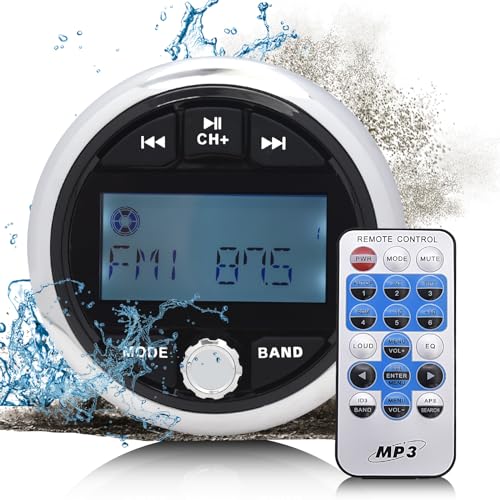 Geloo Boot Marine Stereo FM AM-Empfänger Wasserdicht MP3 Player Auto Marine Boot Stereo Media Empfänger Universal für Boote, Yachten Marineboote von Geloo