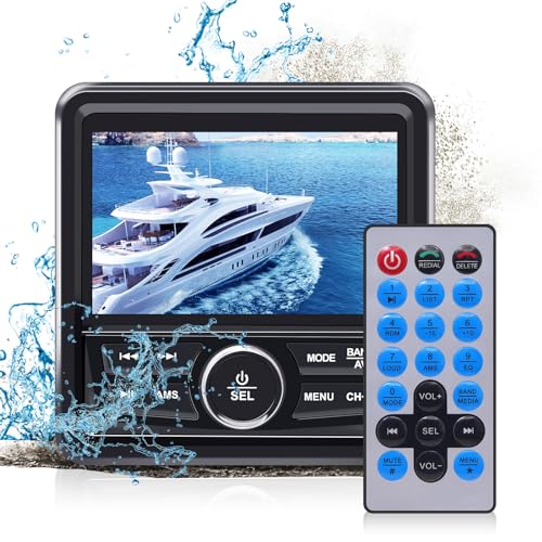 Geloo MP3 MP5 Player Marine Stereo Wasserdicht 4.1” LED Digital Display Auto Marine Boot Stereo Media Player AM/FM-Radioempfänger Universal für Boote, Yachten Marineboote von Geloo