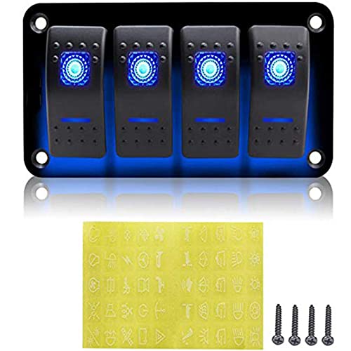 Geloo Schalter Panel, 12V/24V Wippschalter Panel Wasserdicht Rocker Kippschalter Panel mit LED Licht für Auto RV Marine Boot Wohnmobil (Blau) von Geloo