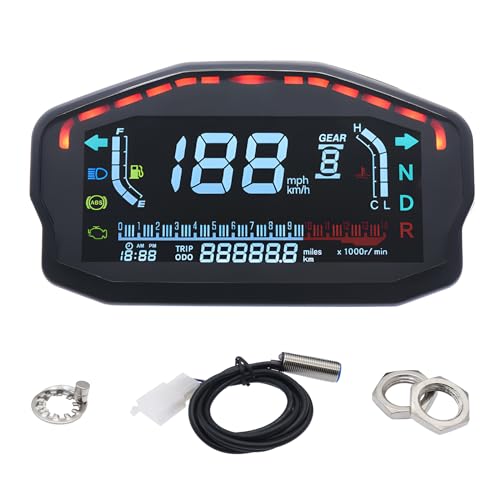 Geloo Universal Tachometer für Motorrad, 14000 U/min, LCD, digitaler Drehzahlmesser für 2/4 Zylinder, Kilometerzähler, Drehzahlmesser für Motorrad von Geloo