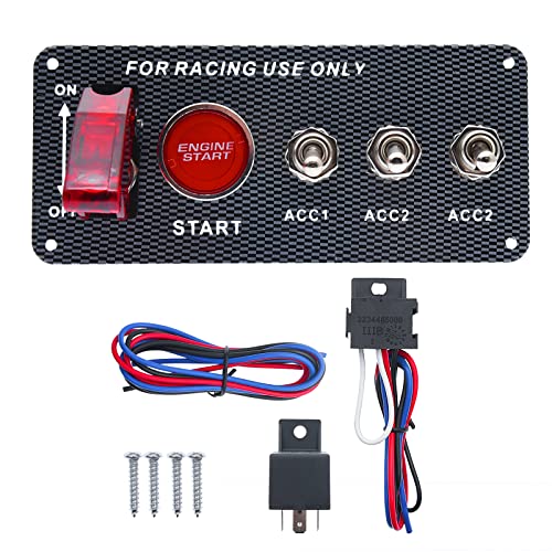 Geloo Zündschalter Panel 12 V Rennauto Motor Start Druckknopf Schalter Panel Kohlefaser LED Kippschalter für Rennwagen RV LKW 5 in 1 von Geloo