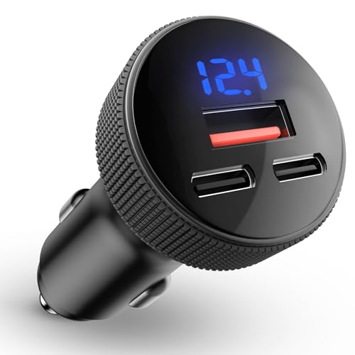 108W USB C Auto Ladegerät, [Dual PD+QC3.0] Zigarettenanzünder USB C, 45W PD KFZ Ladegerät, 3-Port mit LED Voltmeter DC12-24V, Kompatibel mit iOS, Android, Samsung, Tablet und Allen Smartphones von GemCoo