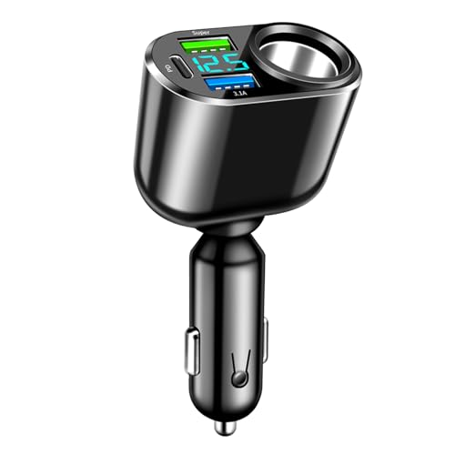 111W USB C Auto Ladegerät Zigarettenanzünder Verteiler Adapter Splitter, 90W Autoladegerät Zigarettenanzünder, 66W USB Superschnelles Aufladen & PD 30W KFZ Ladegerät mit LED Voltmeter. (schwarz) von GemCoo
