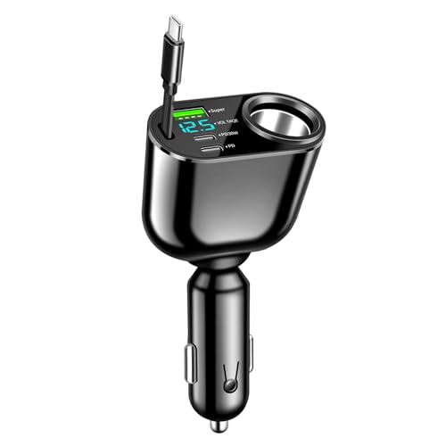 180W Auto Ladegerät Zigarettenanzünder mit LED Voltmeter | 3 Ports (USB C 30W PD + QC3.0 + 90W) & 70cm Aufrollbarem Kabel | Superschnelles Aufladen für Laptop, Smartphone, Tablet, Kamera. von GemCoo