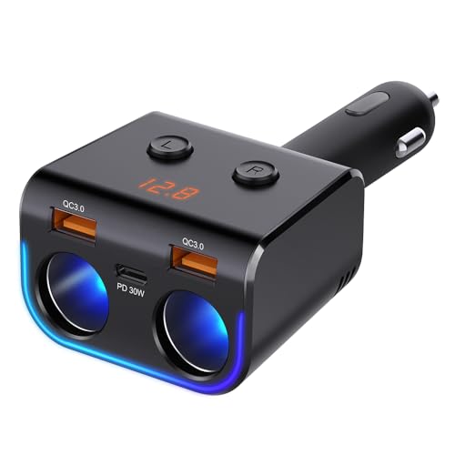 180W USB C Auto Ladegerät Zigarettenanzünder Verteiler Adapter Splitter Typ C KFZ Ladegerät 2 Fach, 12v USB Steckdose mit LED Voltmeter Schalter Dual USB +PD Port für Handy Tablet GPS Dash Kamera von GemCoo