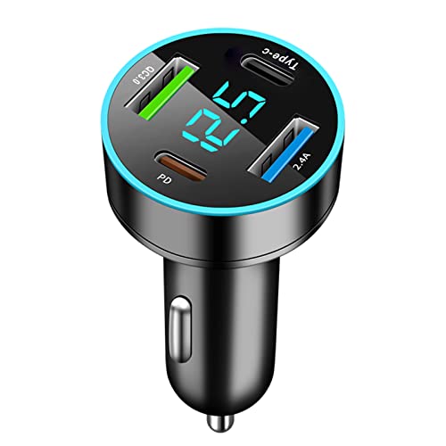 4-Port Auto Ladegerät Zigarettenanzünder USB C, 53W Dual PD+QC3.0 mit LED Voltmeter 12V USB Zigarettenanzünder Adapter mit Android, Samsung, Tablet und Allen Smartphones von GemCoo
