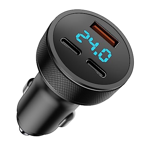 80W USB C Auto Ladegerät, Dual PD+QC3.0 USB Zigarettenanzünder Adapter Schnellladegerät, 3-Port mit LED Voltmeter DC12-24V, kompatibel mit iPhone, Android, Samsung, Tablet und Allen Smartphones von GemCoo