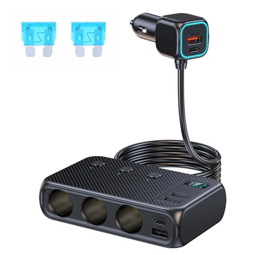 9 in 1 USB C Auto Ladegerät KFZ Zigarettenanzünder Verteiler, 171W mit 3 Fach 12V/24V Stecker Ladekabel Splitter mit 4 USB+Dual PD Ports, mit Getrennte Schalter LED Stromspannung Anzeige 9 in 1 USB C Auto Ladegerät KFZ Zigarettenanzünder Verteiler, 171W mit 3 Fach 12V/24V Stecker Ladekabel Splitter mit 4 USB+Dual PD Ports, mit Getrennte Schalter LED Stromspannung Anzeige von GemCoo