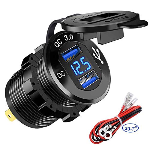 GemCoo QC 3.0 USB Auto Steckdose KFZ Ladegerät mit Zwei Quick Charge 3.0 Ladeports, KFZ 5V/6A Schnellladung für 12V/24V Fahrzeuge KFZ Boot Motorrad SUV Bus LKW Wohnwagen Marine von GemCoo