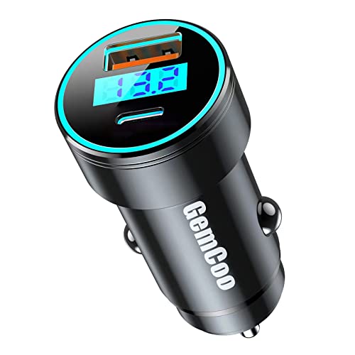 Zigarettenanzünder USB Auto Ladegerät QC3.0 Kfz 45W USB Metal Schnellladung Dual QC 3.0 Stromspannung Anzeige KFZ Ladegerät Adapter Con mit LED Voltmeter (USB+Type-C) von GemCoo