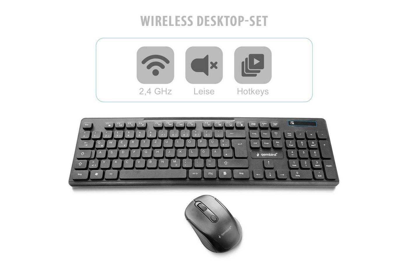 Gembird KBS-WCH-03-DE USB - Ergonomisches Funk Wireless Tastatur- und Maus-Set, Kabellos, Ergonomisches Design, Multimedia-Tasten von Gembird