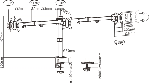 Gembird MA-D3-01 Verstellbarer Befestigungsarm für 3 Bildschirme (Drehen, Neigen, Schwenken), 17-27, bis zu 7 kg (MA-D3-01) von Gembird