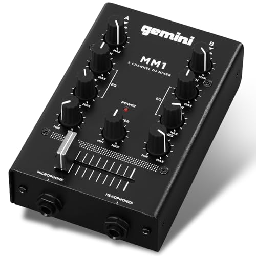 Gemini Sound MM1 Professional Audio 2-Kanal Dual Mic Input Stereo 2-Band Rotary Compact DJ-Podcast-Mischer mit Kreuzfader und individueller Verstärkungssteuerung von Gemini Sound