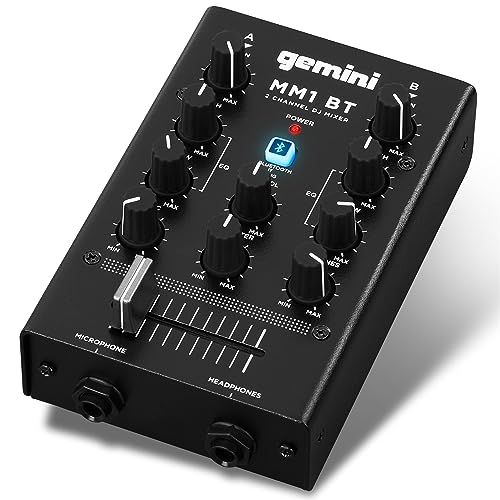Gemini Sound MM1BT Bluetooth Professional Audio 2-Kanal Dual Mic Input Stereo 2-Band Rotary Compact DJ-Podcast-Mixer mit Crossfader und individueller Verstärkungssteuerung Gemini Sound MM1BT Bluetooth Professional Audio 2-Kanal Dual Mic Input Stereo 2-Band Rotary Compact DJ-Podcast-Mixer mit Crossfader und individueller Verstärkungssteuerung von Gemini Sound